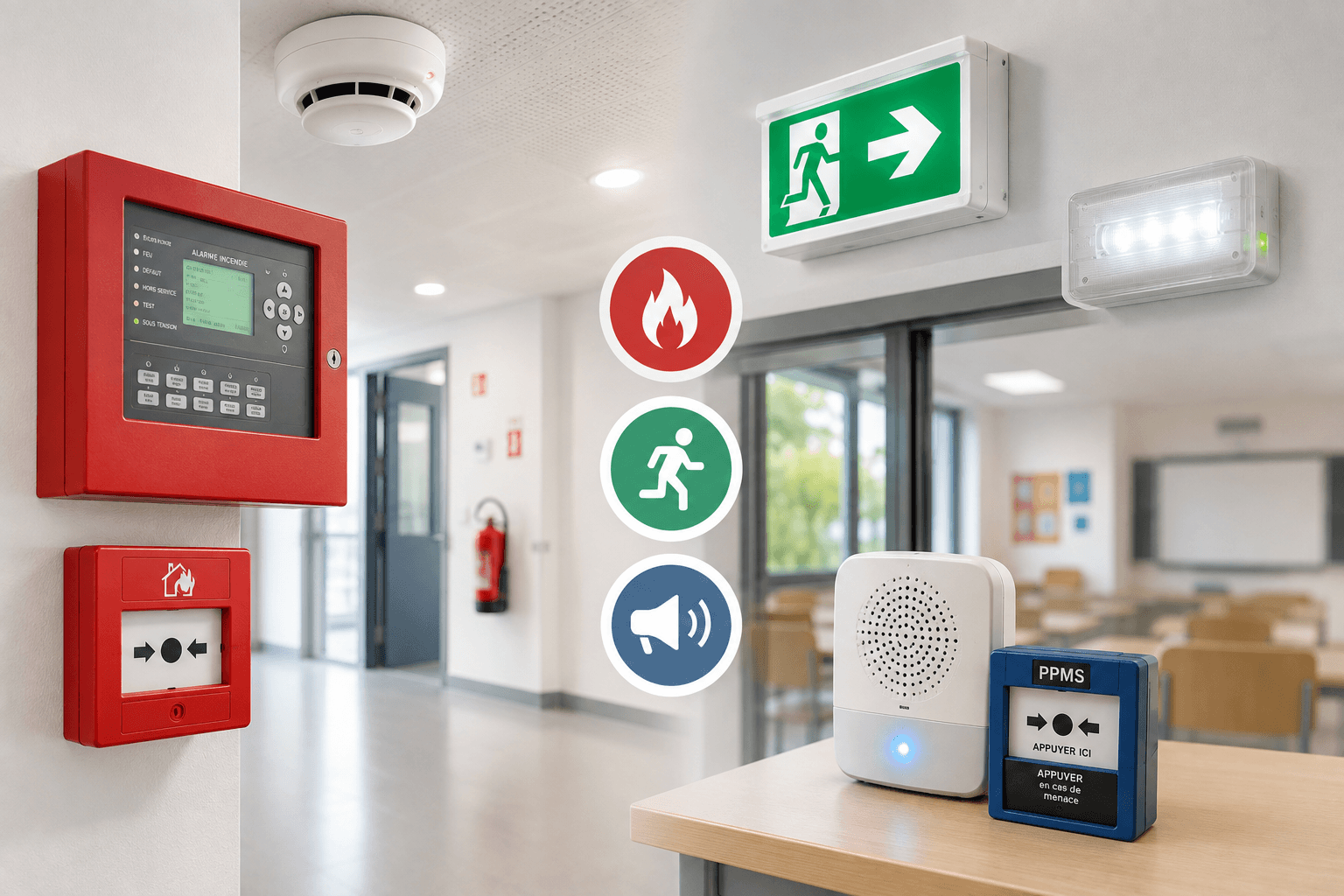 Installation alarme incendie, BAES et alarme PPMS pour établissements